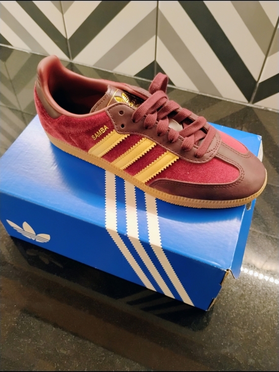adidas Shoes - Limited Release...Adidas Samba Burgundy and Gold Velvet/Leather Sneakers